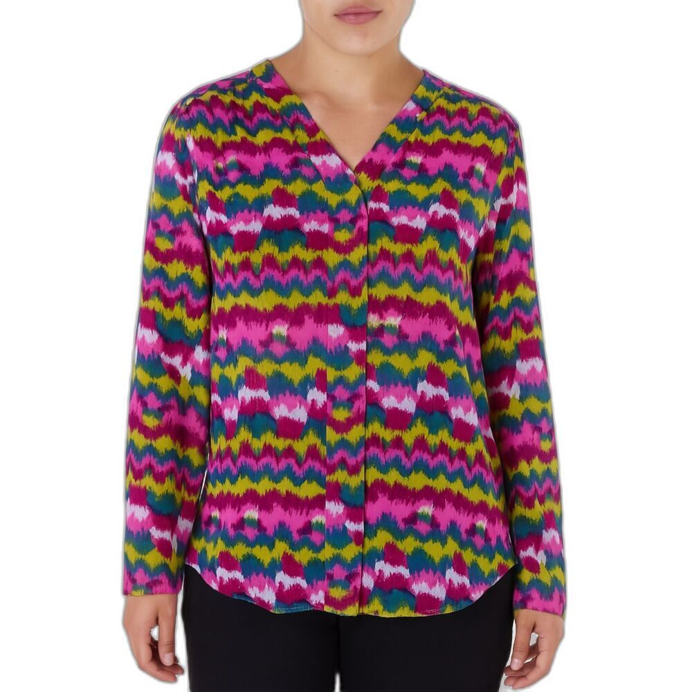 Wrangler Ikat Blouse Sheer Long Sleeve Multicolor V-Neck Western Style Medium